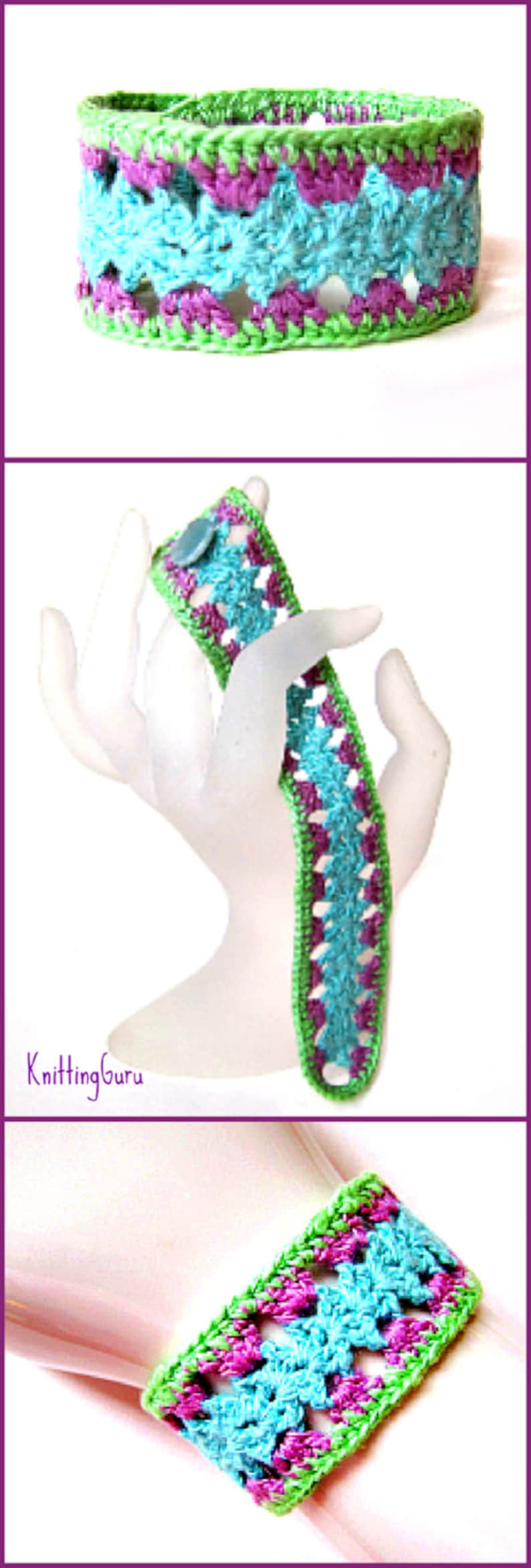 Crochet Bracelet Jewelry Pattern PDF: Fast Easy Lace Cuff in Thread Crochet image 5