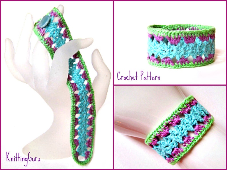 Crochet Bracelet Jewelry Pattern PDF: Fast Easy Lace Cuff in Thread Crochet image 1