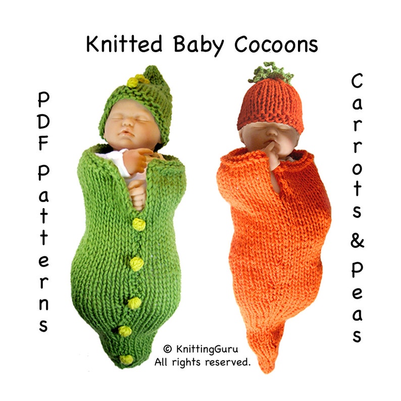 2 Knit PATTERNS Tutorials Baby Cocoons and Hats / Buntings | Etsy