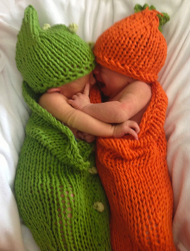 2 Knit Patterns- Carrots and Peas Baby Cocoons Costumes - DIY Knitting Bunting Patterns 