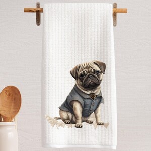 Dapper Pug Dog Tea Towel  Tea Towel | Decorative Dog Decor | Pug Dog | Pug Puppy | Dog Lover Gift