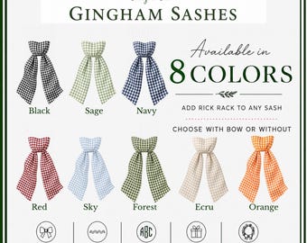 Gingham Wreath Sash: Cotton Embroidery Blank, Holiday Decor 52" or 70" lengths available