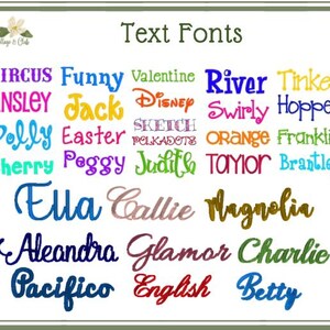 May include: A display of diverse text fonts in a range of colours and styles. The text fonts include "CIRCUS", "Funny", "Valentine", "River", "Tinker", "ANSLEY", "Jack", "Disney", "Swirly", "Hopper", "Polly", "Easter", "Polkadots", "Orange", "Franklin", "Cherry", "Peggy", "Judith", "Taylor", "Brantley", "Ella", "Callie", "Magnolia", "Aleandra", "Glamor", "Charlie", "Pacifico", "English", and "Betty".