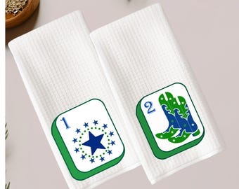 Texas Mahjong Tea Towels: State Pride Kitchen Decor