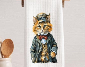 Cat Kitchen Towel - Gift for Cat Lovers, Victorian Cat Dish Towel, Perfect Hostess Gift, Unique Gifts Under 20,