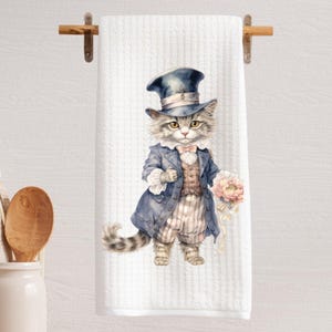 Cat Tea Towel Floral Decorative Regency Waffle Weave Towel Kitchen Gift Hostess Gift Dish Towel Cat Lover Gift Kitchen Birthday Cat Lady