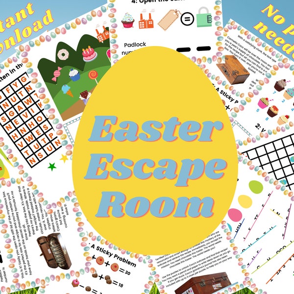 Easter escape game kit printable DIY for family + kids. Easter escape room, party game, Easter gift, print, family game, Easter egg, spring