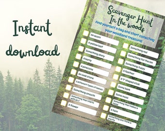 Forest scavenger hunt for kids, woodland treasure hunt for kids, holiday activity, nature treasure hunt, outdoor, half term, forest school