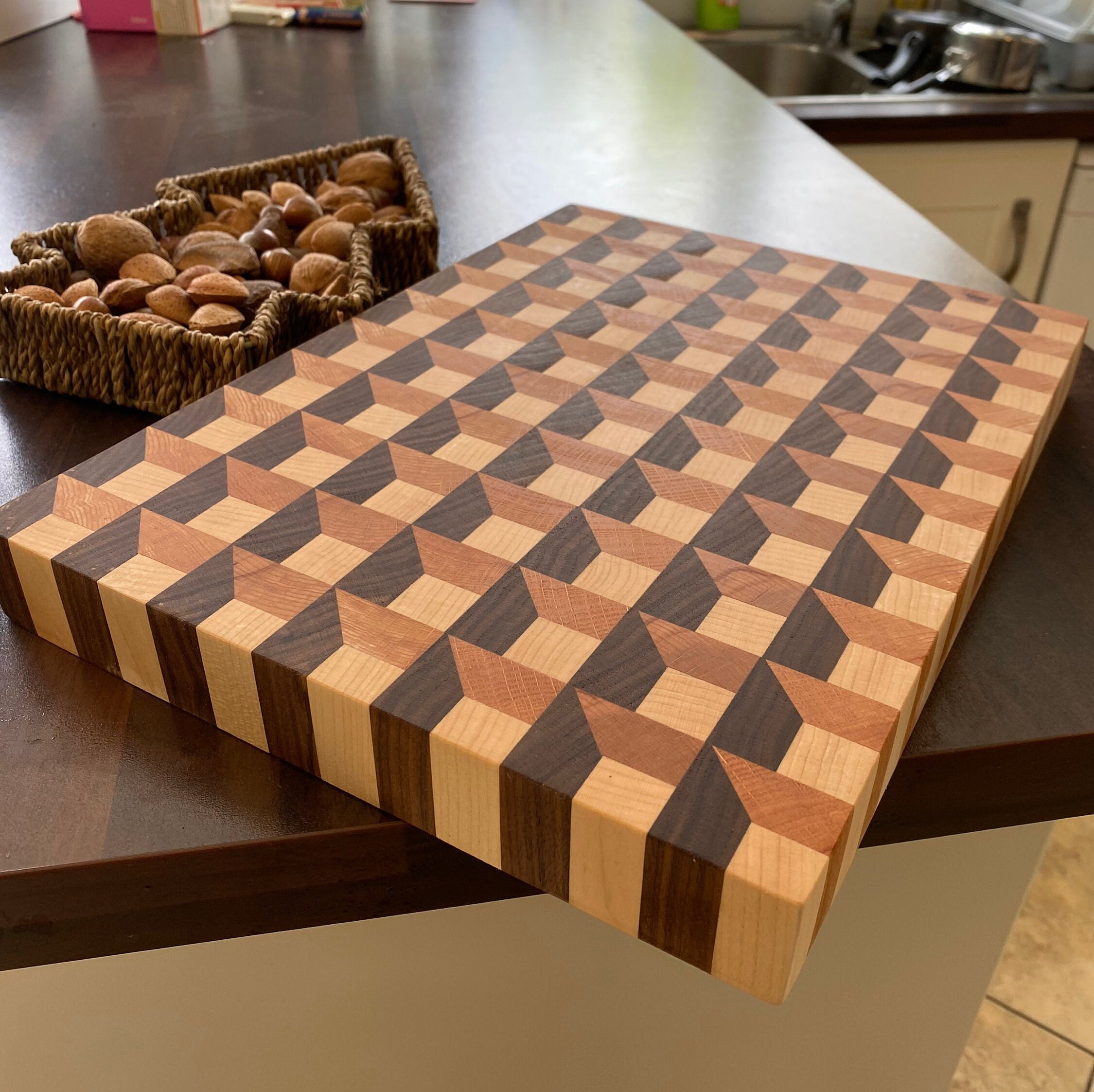 3D end grain cutting board, hardwood, butchers block, bbq and kitchen style. Made in Ireland top quality boards