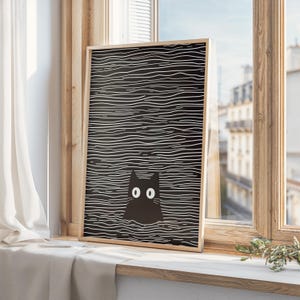 Black Cat Swimming Art Print, Cute Cat art, Japanese cat art, Whimsical Cat Wall Art, Funny Bathroom Decor, Cat Lover Gift, digital download