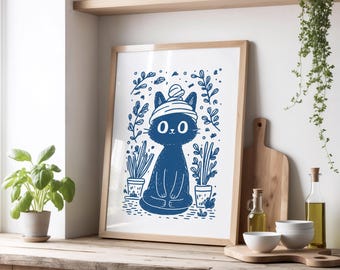 壁掛け　美術品 禅猫の壁掛けアート - 源氏による深遠な静寂を描いた日本の水墨画