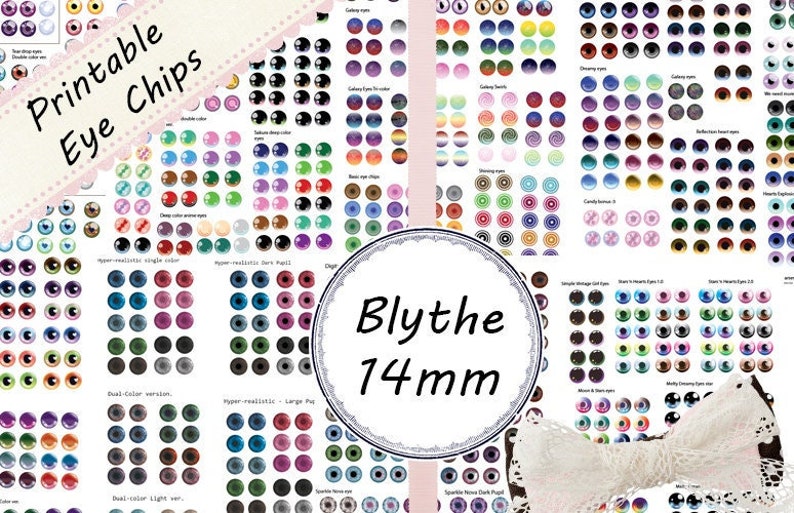 Blythe & Furby 10 sheets of printable digital eye chips DISCOUNT COMBINATION DEAL image 1
