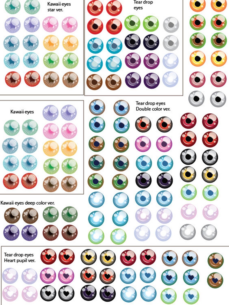 Pullip / BJD / Dollfie Dream Printable Eye Chips Sheet 1 Updated 12mm 13mm image 3