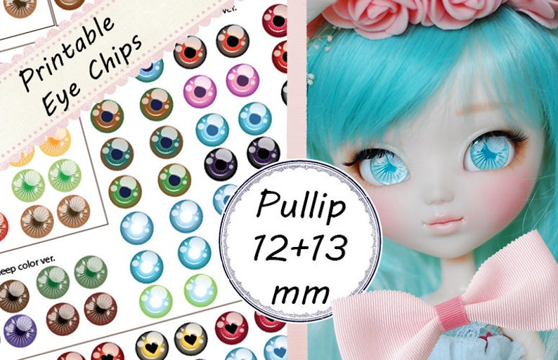 Pullip / BJD / Dollfie Dream Printable Eye Chips Sheet 1 Updated 12mm 13mm image 1