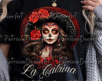 La Catrina PNG Svg, Day of the Dead Clipart, Sugar Skull Woman Graphic, Mexican Calavera Design, Halloween Sublimation Digital File