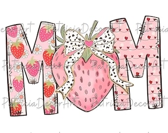 Jordgubbsmamma högkvalitativ PNG, jordgubbstema mamma Cricut PNG-fil, mors dag-present, present till nybliven mamma, söt jordgubb-png för mamma