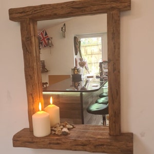 Bespoke Distressed Rustic Wood Handmade Mirror with Shelf