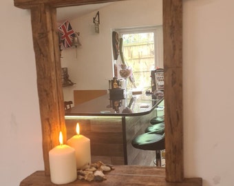 Bespoke Distressed Rustic Wood Handmade Mirror with Shelf