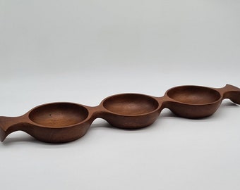 Vintage teak bowl storage modernist snack bowl carved Danish design Denmark 60s 1960s 70s 1970s mid century modern mcm