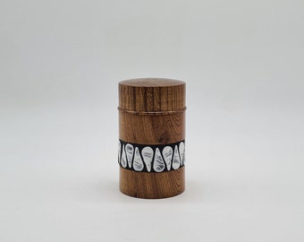 Japanese lidded tea caddy oak ceramic mid century modern vintage design 1960s 60s 1970s 70s 70s mid century mcm wooden box Japan