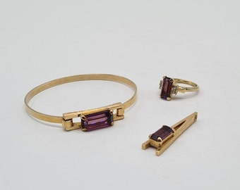 Avon joyería conjunto brazalete anillo colgante amatista púrpura diseño vintage borrador 1970s 1980s 70s 80s 70s 80s Irlanda Irlanda joyería de moda