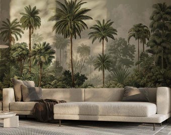 Exotic Tropical Palm Trees Wallpaper Mural: Jungle Landscape Wallpaper, Modern Living Room Wall Art