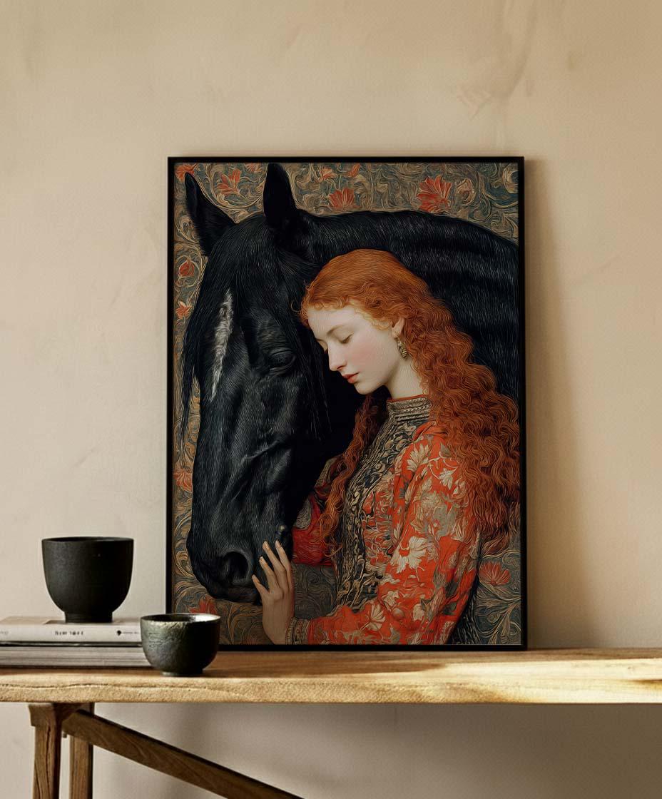 Vintage Unique Wall Art - Elegant Woman With Horse Oil Painting ...