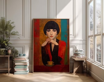 Abstract Woman Portrait Art Print - Modern Digital Poster - Maximalist Wall Decor - Instant Download