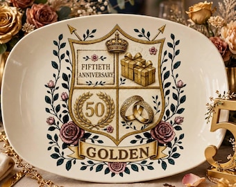 GOLDEN ANNIVERSARY Commemorative Platter: Fifty Years Serving Tray, Hostess Party Gift, Matt Finish