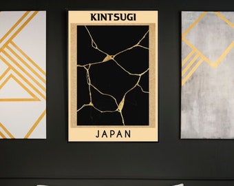 Black Gold Geode Large Poster Print, Japanese Kintsugi Print, Vacation Poster, Large Wall Art, Man Cave Art, JAPAN Living Room Art Print