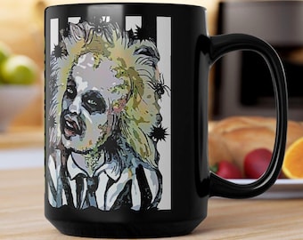 SHOWTIME Creepy Beetle Black Mug, 15oz, Spiders and Stripes Beetlejuice Halloween Mug, Zombie Coffee Mug