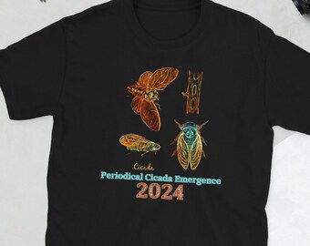 Cicada Periodical Emergence 2024 Short-Sleeve Unisex TShirt, Cicada Insect Tee, Two Brood Shirt, Black Bug Tshirt, Insect Lovers Tee Shirt