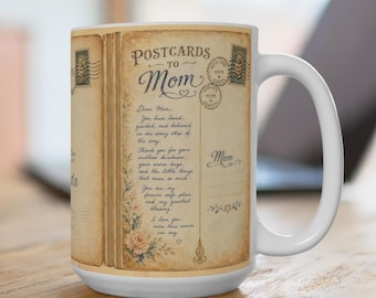 PERSONALIZE * Vintage Postcard Mom Mug | Floral Sentiment Personalized Name Option, Unique Mother Gift Mug, Love Mom Coffee Mug