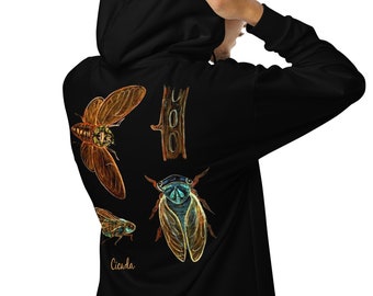 Cicada Periodical Emergence 2024 Broods Unisex Zip Hoodie, Unique Zippered Hoodie, Insect Zip Sweatshirt Bug Hoodie, Cicada Zipped Sweater