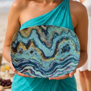 Riverbed Turquoise Geode Platter: Coastal Serving Tray, Display Plate, Hostess Gift, Matt Finish