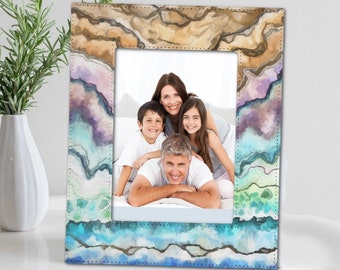 COTTON CANDY Rainbow AGATE Unique Picture Frame 5"x7" Felt Back, Boho Home Decor, Geode Art Frame, Shelf Frame, Girlfriend Gift Idea