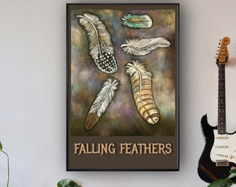 Falling Feathers Spiritual Large Poster Print, Good Luck Print, Totem Poster, Large Wall Art, Man Cave Art, Living Room Art Print