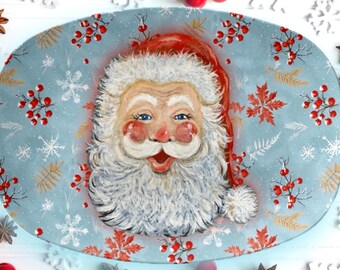 Vintage Santa Face Serving Platter – Retro Christmas Hostess Gift, Cute SANTA Face