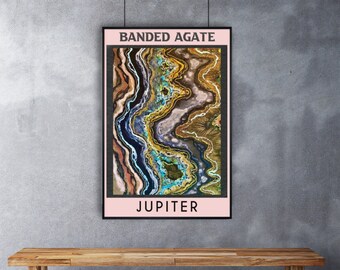 Banded Geode Large Poster Print, Jupiter Planet, Grey Agate Print, Geological Poster, Large Wall Art, Man Cave Art, Living Room Art Print