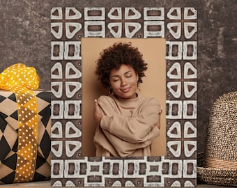 Kuba Cloth Mini Check Picture Frame African Ethnic Boho Decor, Mud Cloth