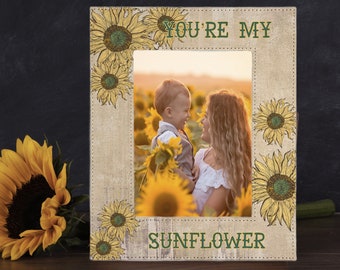 Sunflower Picture Frame, Floral Photo Frame, Family Frame, Gift Idea, Friendship Gift, Yellow Frame, Nursery Picture Frame, Child  Photo