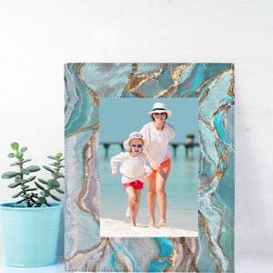 TURQUOISE MOTHERLAD AGATE, Unique Picture Frame, Felt Back, Boho Decor, Geode Print, Kintsugi, Stone Picture Frame, Gallery Wall, Teal Frame