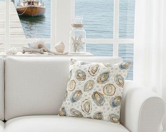 Coastal Oysters and Pearls Pattern Faux Suede Square Pillowcase, Iconic Watercolor Print, Case Only