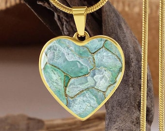 PERSONALIZE * KINTSUGI Celadon JADE Heart Pendant: Geode Jewelry, Personalized Kintsugi Necklace, Meaningful Gift Pendant