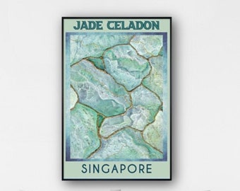 Jade Celadon Geode Poster, Singapore Vacation Poster, Seafoam Green Marble, Mint Green Art, Livingroom Art, Bedroom Art, Large China Poster