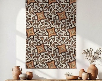 Marrakech Espresso Geometric Moroccan Tile Woven Wall Tapestry | Boho Kilim Style Decor