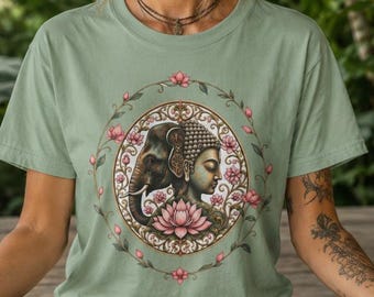 Buddha Ganesh with Lotus T-Shirt | Floral Mandala Spiritual Tee, Yoga Workout Tshirt, Yogi Gift
