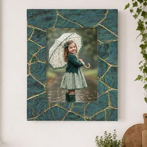 Malachite Emerald Green Picture Frame: Faux Gemstone Kintsugi Fabric Photo Frame