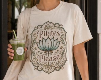 Pilates Please Lotus Design T-shirt, Yoga Floral Emblem, Mindful Workout Shirt