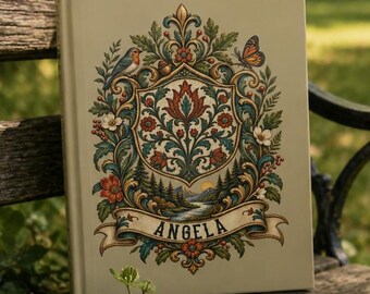 PERSONALIZE * Floral Crest Monogram Journal Hardcover, Woodland Nature Gratitude Notebook, Botanical Goals Dreams Journal